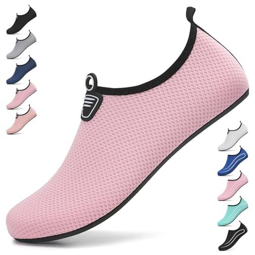 Badeschuhe Damen Wasserschuhe Frauen Neoprenschuhe Strandschuhe Aquaschuhe Surfschuhe Schwimmschuhe Wassersportschuhe Barfuß Schuhe Leicht Hausschuhe. Hellrosa, 41 EU von BARFULKER