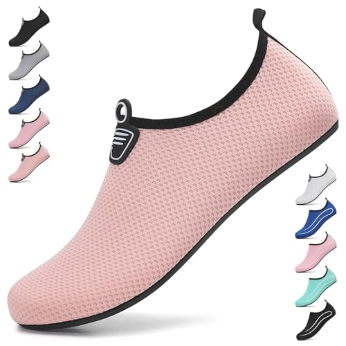 Badeschuhe Damen Wasserschuhe Frauen Neoprenschuhe Strandschuhe Aquaschuhe Surfschuhe Schwimmschuhe Wassersportschuhe Barfuß Schuhe Leicht Hausschuhe. Rosa, 40 EU von BARFULKER