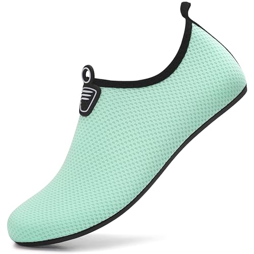 Badeschuhe Damen Wasserschuhe Herren Neoprenschuhe Strandschuhe Aquaschuhe Surfschuhe Schwimmschuhe Wassersportschuhe Barfuß Schuhe Leicht Hausschuhe. Grün, 46 EU von BARFULKER