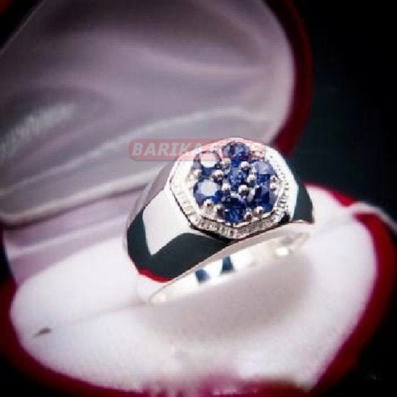 Blauer Saphir Ring 925 Sterling Silber Aaa Qualität Lab-Edelstein Hochzeit Verlobungsring Jahrestag Geburtstag Geschenk Für Ihn von BARIKAGEMS