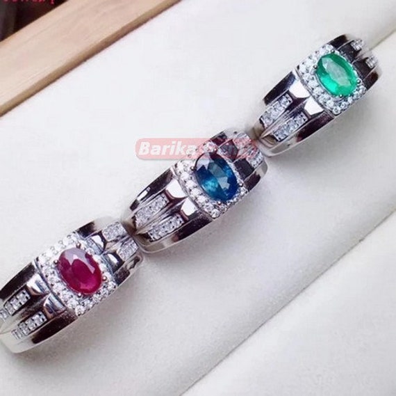 Blauer Saphir & Rubin Herrenring 925 Sterling Silber Ring Aaa Qualität Smaragd Lab-Edelstein Männer Cocktail Personalisiertes Geschenk Für Ihn von BARIKAGEMS