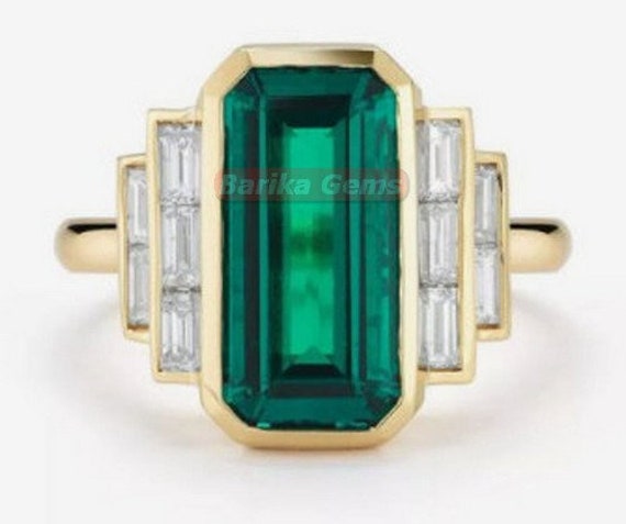 Grüner Smaragd Ring Für Frauen 14K Vergoldet Silber Geschnitten Lab-Edelstein Hochzeit Verlobungsring Jahrestag Brautring von BARIKAGEMS