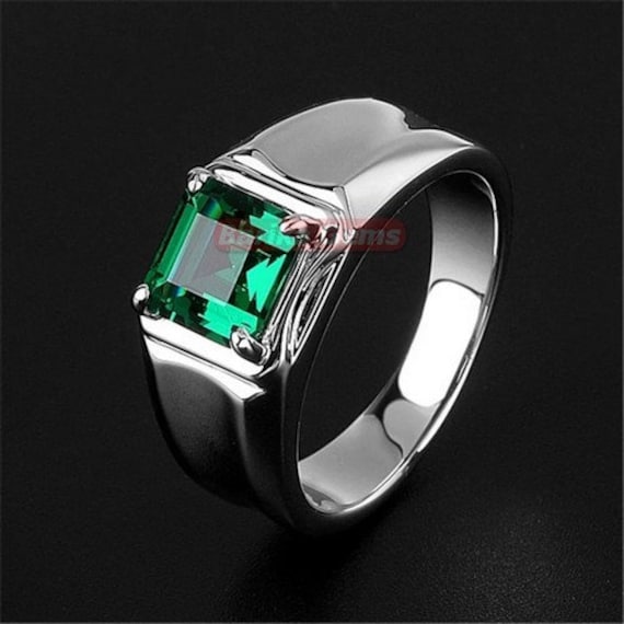 Lab Smaragd Silberring Aus 925Er Sterlingsilber Ring Für Männer Handgemachter Ring, Hochzeit Verlobungsring Versprechen Siegelring Ihn Schmuck von BARIKAGEMS