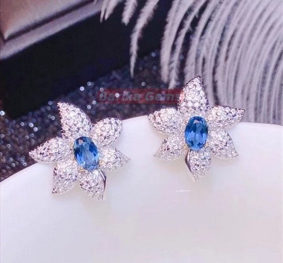 Schweizer Blautopas Ohrringe Edelstein Muttertag Geschenk Für Frauen Vintage Ohrring, Geburtstag Mutter Und Frau Großmutter Tochter Freundin von BARIKAGEMS