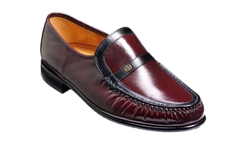 BARKER Jefferson Herren Loafer - Luxuriöse Leder-Slipper für jede Reise, Burgunderrot / Schwarz Kid, 43.5 EU von BARKER
