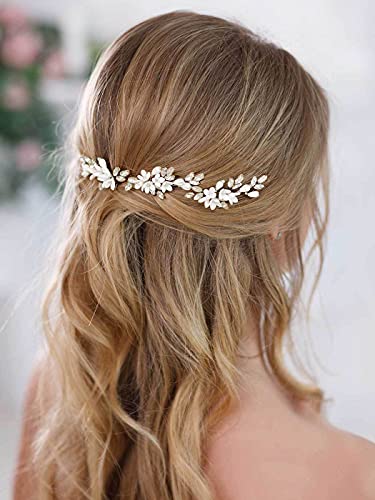 UNSUTUO Braut Weiße Blume Hochzeit Haarnadeln Clips Strass Silber Braut Haarteil Zubehör für Frauen Set von 3 (Gold) von BAROGIRL