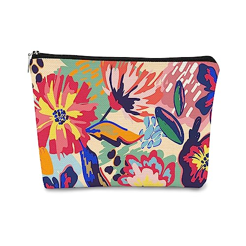 BARPERY Kleine Make-up-Tasche im Vintage-Stil, Aquarell-Blume, Make-up-Tasche, Organizer, Make-up-Taschen, Geschenk für Frauen und Mädchen, ästhetische Make-up-Tasche, Blumen-Make-up-Tasche von BARPERY