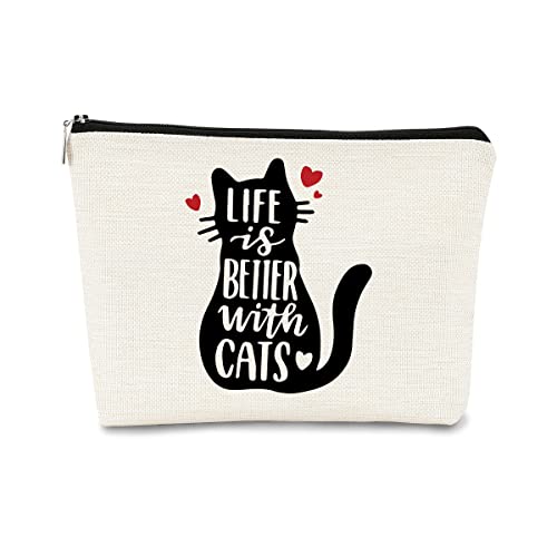 BARPERY Kosmetiktasche mit Aufschrift Life is Better with Cats, lustige Schwarze Katzenketten, Kosmetiktasche, Beste Geschenkidee für Katzenliebhaber, Teenager, Mädchen, Frauen, Katzenbesitzer, von BARPERY