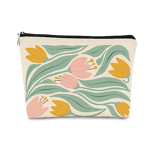 BARPERY Kosmetiktasche mit Blumenmuster, Tulpenmatisse, minimalistisches Muster, kleine Make-up-Tasche, Make-up-Tasche, Organizer, Make-up-Taschen für Frauen und Mädchen, ästhetische Make-up-Tasche von BARPERY