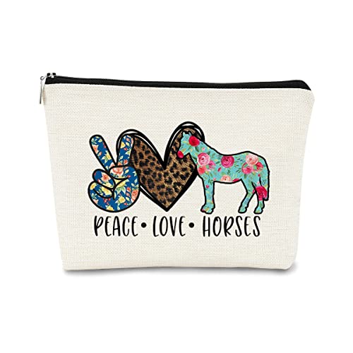 BARPERY Kosmetiktasche mit Leopardenmuster, Motiv: Peace Love, Pferd, Blumenmuster, Beste Geschenkidee für Pferdeliebhaber, Mädchen, Frauen, Pferdebesitzer, Geburtstag, Weihnachten, Valentinstag von BARPERY