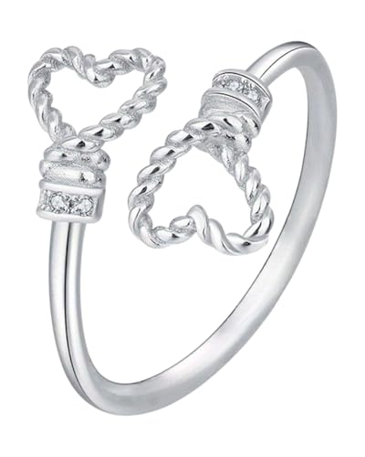 BARRU 1 Stück Sterling Silber Ring- Herz Verstellbar Ringe Silber Schmuck für Damen Frauen Freundin Mädchen Schwester Mutter für Damen Schmuck(Silber) von BARRU