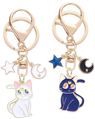 BARRU 2 Stück Schlüsselanhänger Set - Anime-Design mit Katzenfigur & Magie-Charme - Ideal für Handtasche, Handy & Auto - Perfektes Geschenk für Mädchen und Katzenfans von BARRU