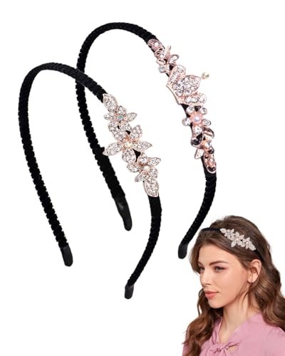 BARRU 2 Stück Strass Stirnbänder - Kristall Haarband Edelstein Vintage Dünn Haarreifen Party Abschlussball Geburtstag Party Haarschmuck für Frauen und Mädchen von BARRU