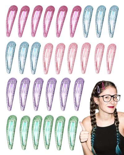 BARRU 30 Stück Glitzer Haar Schnappclips- Haarspangen Mädchen Glitzer, Metall Haarspangen Bunte Glitzer Pailletten Haarspangen Haarstyling Zubehör für Kleinkinder Kinder Mädchen Frauen von BARRU