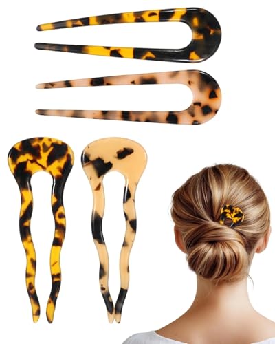 BARRU 4 Stück U Förmige - Haargabel Haargabeln Groß Acetat Haarnadeln Französische Haarnadel 2 Zinken Hochsteckfrisur Chignon für alle Haartypen von Frauen und Mädchen Styling Haar Accessoires von BARRU