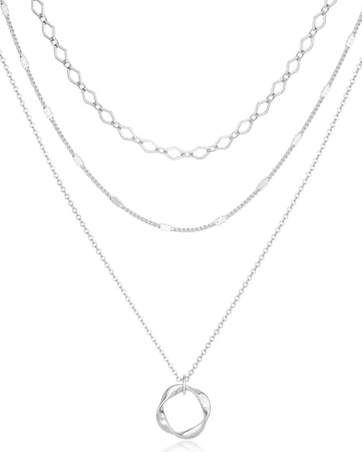 BARRU Mehrreihige Halsketten für Damen, trendige, stapelbare, zierliche Choker-Halsketten aus für Damen, runde Anhängerkette - Silber BARRU Mehrreihige Halsketten für Damen, trendige, stapelbare, zierliche Choker-Halsketten aus für Damen, runde Anhängerkette - Silber von BARRU