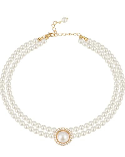 BARRU Mehrreihige Perlenkette Damen Hochzeits 2 reihig Perlen Choker Weiß Mehrschichtige Halskette Set Schmuck von BARRU