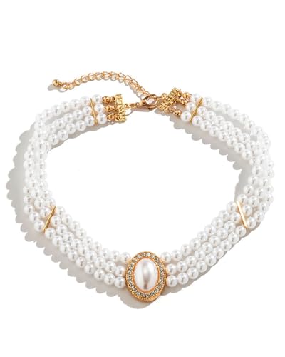 BARRU Mehrreihige Perlenkette Damen Hochzeits 3 reihig Perlen Choker Weiß Mehrschichtige Halskette Set Schmuck von BARRU