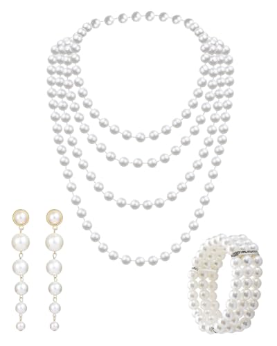 BARRU Perlen Schmuck Set für Damen, Vintage Imitation Perlen Halsketten Perlenkette Perlenkette Perlen Ketten Modeschmuck Damen Perlenkette für Party Abschlussball Hochzeit Festival von BARRU