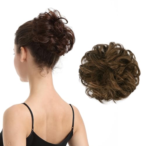 BARSDAR 100% Echthaar Dutt, Hellbraun Haar Bun für Frauen Echthaar Dutt Haarteile für Frauen Natürliches Haar Dutt Haargummi Updo Tousled Chignons Haarverlängerung Täglich - Hellbraun Gemischt von BARSDAR