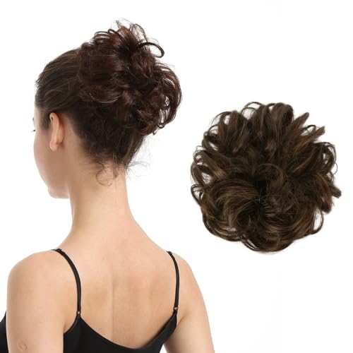 BARSDAR 100% Echthaar Haardutt, Schwarz Braun Haardutt Extensions für Damen, Echthaar Dutt Haarteil für Damen Mädchen Natürliche Haar Bun Hochsteckfrisur Chignon (Schwarz Braun Gemischt) von BARSDAR