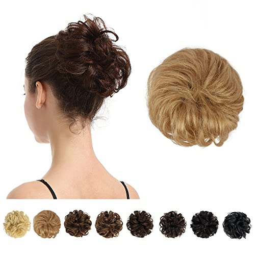 BARSDAR 100% Echthaar Haarteil Haargummi，Gelockt Unordentlich dutt extensions echthaar Haarteil Haargummi Hochsteckfrisuren unordentlicher Haarverlängerung für Damen Mädchen Schmutzig blond von BARSDAR