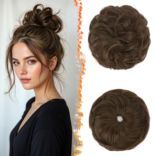 BARSDAR 2 Stücke Messy Bun Haarteil Mit Gummiband, Haar Dutt Haargummi Extensions für Damen Synthetisch Haaren Hochsteckfrisuren Dickes Haardutt Haarverlängerung Haarteile - Mittleres Kastanienbraun von BARSDAR
