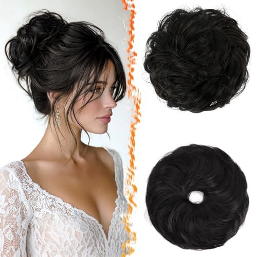 BARSDAR 2 Stücke Messy Bun Haarteil Mit Gummiband, Haar Dutt Haargummi Extensions für Damen Synthetisch Haaren Hochsteckfrisuren Dickes Haardutt Haarverlängerung Haarteile - Natürliches Schwarz BARSDAR 2 Stücke Messy Bun Haarteil Mit Gummiband, Haar Dutt Haargummi Extensions für Damen Synthetisch Haaren Hochsteckfrisuren Dickes Haardutt Haarverlängerung Haarteile - Natürliches Schwarz von BARSDAR