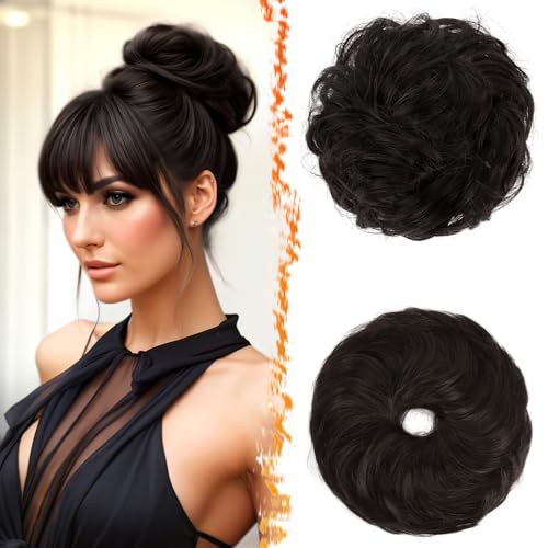 BARSDAR 2 Stücke Messy Bun Haarteil Mit Gummiband, Haar Dutt Haargummi Extensions für Damen Synthetisch Haaren Hochsteckfrisuren Dickes Haardutt Haarverlängerung Haarteile Tägliche - Dunkles Braun von BARSDAR