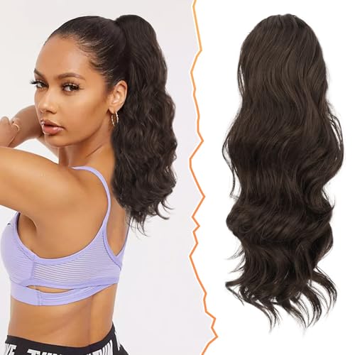 BARSDAR 40 cm Locken Kordelzug Pferdeschwanz Haarteil Haarverlängerung, Wellige Lockige Pferdeschwanz Verlängerung Synthetisches Haarteil Ponytail Extension für Frauen und Mädchen,Kastanienbraun von BARSDAR