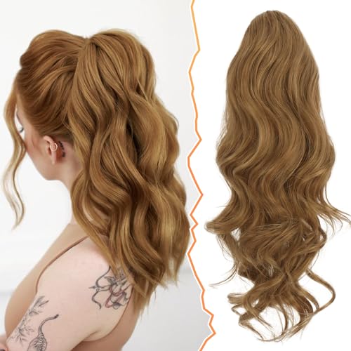 BARSDAR 40 cm Locken Kordelzug Pferdeschwanz Haarteil Haarverlängerung, Wellige Lockige Pferdeschwanz Verlängerung Synthetisches Haarteil Ponytail Extension für Frauen und Mädchen von BARSDAR