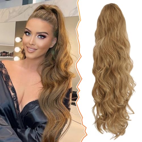 BARSDAR 65 cm Locken Kordelzug Pferdeschwanz Haarteil Haarverlängerung, Wellige Lockige Pferdeschwanz Verlängerung Synthetisches Haarteil Ponytail Extension für Frauen und Mädchen von BARSDAR