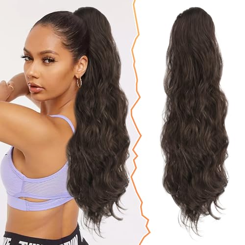 BARSDAR 65 cm Locken Kordelzug Pferdeschwanz Haarteil Haarverlängerung, Wellige Lockige Pferdeschwanz Verlängerung Synthetisches Haarteil Ponytail Extension für Frauen und Mädchen von BARSDAR