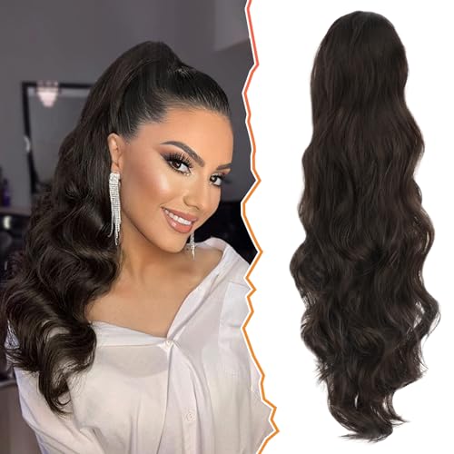 BARSDAR 65 cm Locken Kordelzug Pferdeschwanz Haarteil Haarverlängerung, Wellige Lockige Pferdeschwanz Verlängerung Synthetisches Haarteil Ponytail Extension für Frauen und Mädchen von BARSDAR