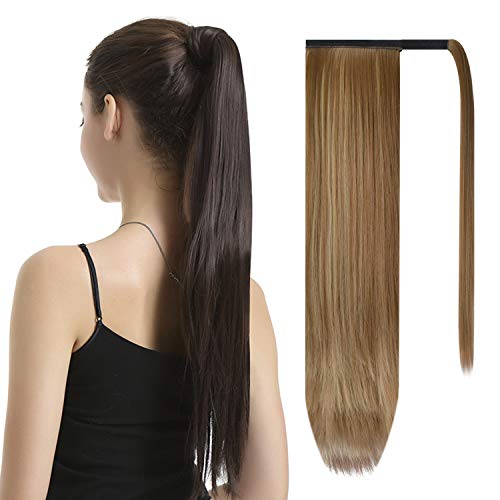 BARSDAR 65 cm lang glatt gewickelt Pferdeschwanz Verlängerung synthetisches Haar Zopf weiche Haarverlängerung Haarteil für Frauen/Mädchen 120 g Ponytail Extension von BARSDAR