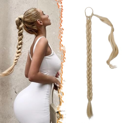 BARSDAR 66cm Lang Braid Extensions Pferdeschwanz Haarteil, Glattes umwickelter Blond Zopf Haar Extension Pferdeschwanz Synthetik Haarteil Haarverlängerungen für Frauen - Blond Gemischt von BARSDAR