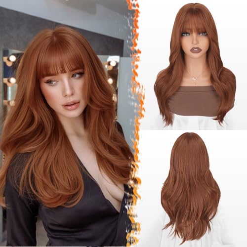 BARSDAR Auburn Layered Perücke mit Pony, 50cm Layered Perücke mit Bangs für Frauen Natürliches Aussehen Weiche Gewellte Synthetische Perücken Glattes Haarschnitt Fringe Tägliche Party Halloween BARSDAR Auburn Layered Perücke mit Pony, 50cm Layered Perücke mit Bangs für Frauen Natürliches Aussehen Weiche Gewellte Synthetische Perücken Glattes Haarschnitt Fringe Tägliche Party Halloween von BARSDAR