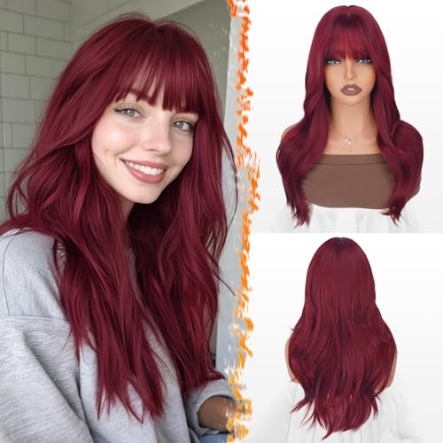 BARSDAR Burgunderrot Layered Perücke mit Pony, 50cm rot Perücke mit Bangs für Frauen Natürliches Aussehen Weiche Gewellte Synthetische Perücken Glattes Haarschnitt Fringe Tägliche Party Halloween BARSDAR Burgunderrot Layered Perücke mit Pony, 50cm rot Perücke mit Bangs für Frauen Natürliches Aussehen Weiche Gewellte Synthetische Perücken Glattes Haarschnitt Fringe Tägliche Party Halloween von BARSDAR