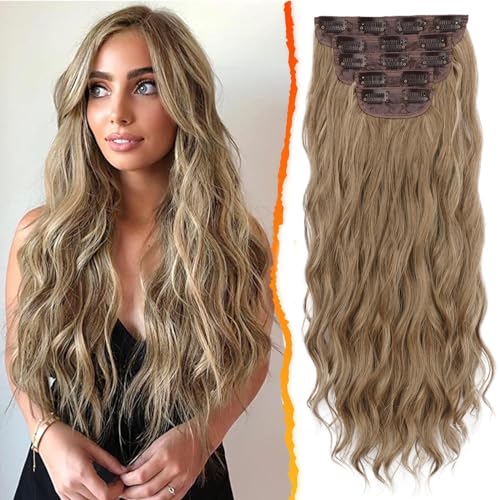 BARSDAR Lange Wellige Highlights Haarverlängerungen Clip 50CM - 5 Stücke Dickes Synthetik Haarteile für Frauen Tägliche Party - Karamell Braun & Asch Blond BARSDAR Lange Wellige Highlights Haarverlängerungen Clip 50CM - 5 Stücke Dickes Synthetik Haarteile für Frauen Tägliche Party - Karamell Braun & Asch Blond von BARSDAR
