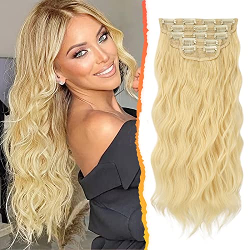 BARSDAR Clip in Extensions, 5 PCS Lange Wellige Clip in Haarverlängerungen Dickes Natürliches Weiches Synthetisches Haarteil Für Frauen Mädchen -45 cm, Butterblond von BARSDAR