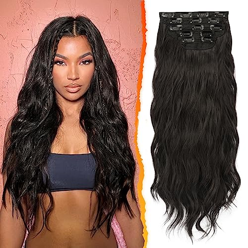 BARSDAR Clip in Extensions, 5 PCS Lange Wellige Clip in Haarverlängerungen Dickes Natürliches Weiches Synthetisches Haarteil Für Frauen Mädchen -45 cm, Dunkelstes Braun von BARSDAR