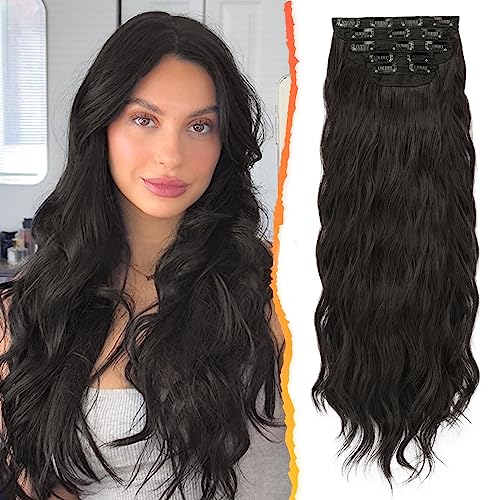 BARSDAR Clip in Extensions, 5 PCS Lange Wellige Clip in Haarverlängerungen Dickes Natürliches Weiches Synthetisches Haarteil Für Frauen Mädchen -50 cm, Dunkelstes Braun von BARSDAR