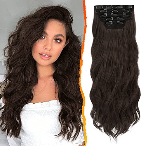 BARSDAR Clip in Extensions, 5 PCS Lange Wellige Clip in Haarverlängerungen Dickes Natürliches Weiches Synthetisches Haarteil Für Frauen Mädchen -50 cm, Dunkles Schokoladenbraun von BARSDAR