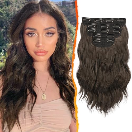 BARSDAR Clip in Extensions 35cm Wellige Braun Haarverlängerung Clip in 5PCs Dickes Natürliche Weiches Synthetisches Clip in Haarteil Für Frauen Haarextension, Dunkel Schokoladen Braun BARSDAR Clip in Extensions 35cm Wellige Braun Haarverlängerung Clip in 5PCs Dickes Natürliche Weiches Synthetisches Clip in Haarteil Für Frauen Haarextension, Dunkel Schokoladen Braun von BARSDAR