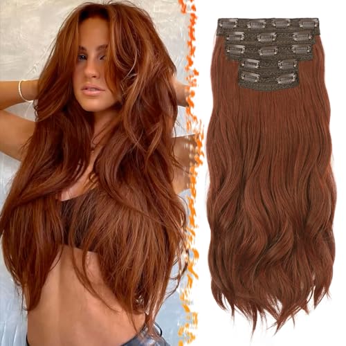 BARSDAR Clip in Extensions 50cm 5PCs Wellige Clip in Haarverlängerungen Auburn für Frauen Natürliches Hair Extensions Synthetisches Haarteil Haarextension - Mittel Auburn von BARSDAR