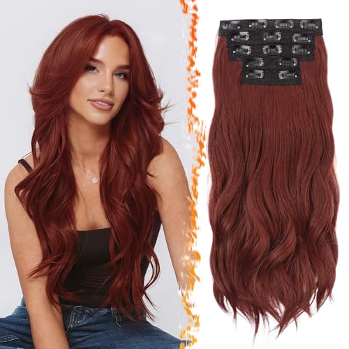 BARSDAR Clip in Extensions Auburn, 50cm 5PCs Wellige Clip in Hair Extensions für Frauen Natürliches Haarverlängerungen Synthetisches Haarteil Haarextension - Dunkel Auburn von BARSDAR