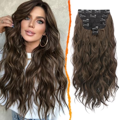BARSDAR Clip in Extensions für Frauen - 50CM Wellige Haarverlängerungen, 6 Stück Dickes Natürliches Weiches Synthetisches Braun Haarteile BARSDAR Clip in Extensions für Frauen - 50CM Wellige Haarverlängerungen, 6 Stück Dickes Natürliches Weiches Synthetisches Braun Haarteile von BARSDAR