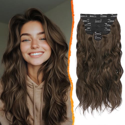 BARSDAR Clip in Extensions Für Frauen, 40CM Braun Wellige Clip in Haarverlängerungen 6PCs Dickes Natürliches Weiches Synthetisches Braun Clip in Haarteile Haare Extensions - Braun BARSDAR Clip in Extensions Für Frauen, 40CM Braun Wellige Clip in Haarverlängerungen 6PCs Dickes Natürliches Weiches Synthetisches Braun Clip in Haarteile Haare Extensions - Braun von BARSDAR