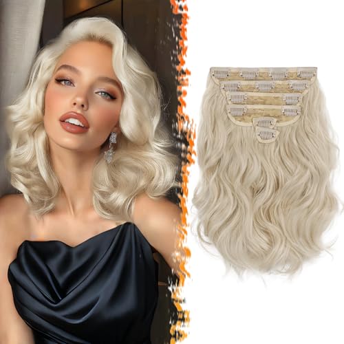 BARSDAR Clip in Extensions Kurzes Wellige Clip in Blond Haarextension Für Damen 30cm 6PCs Voller Kopf Dickes Synthetisches Clip in Haarverlängerung Haarteil - Platin Blond von BARSDAR