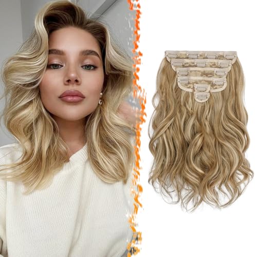 BARSDAR Clip in Extensions - Wellige Haarverlängerungen Mit Highlights Für Frauen, 6 Stück, 30cm, Voller Kopf, Dickes Natürliches Weiches Synthetisches Haarteil - Glodenblond BARSDAR Clip in Extensions - Wellige Haarverlängerungen Mit Highlights Für Frauen, 6 Stück, 30cm, Voller Kopf, Dickes Natürliches Weiches Synthetisches Haarteil - Glodenblond von BARSDAR
